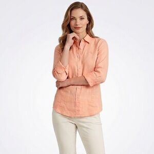Ralph Lauren Linen Peach Button Shirt 3 Quarter Inch Sleeves Size Small Petite